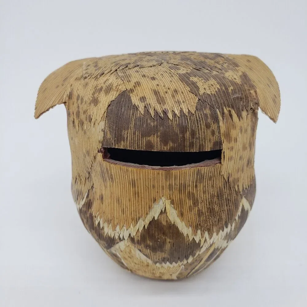 Japanese Wooden Tree Bark Crafted Owl‎ Bank Fukuro Statue Lucky Figure